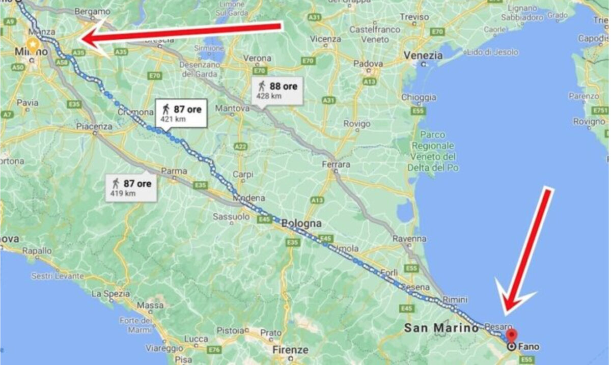 Litiga con la moglie: cammina da Como a Fano per calmarsi
