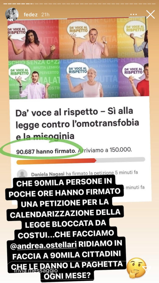 19:00 – Fedez risponde al presidente della commissione giustizia del Senato 19:00 – Fedez risponde al presidente della commissione giustizia del Senato