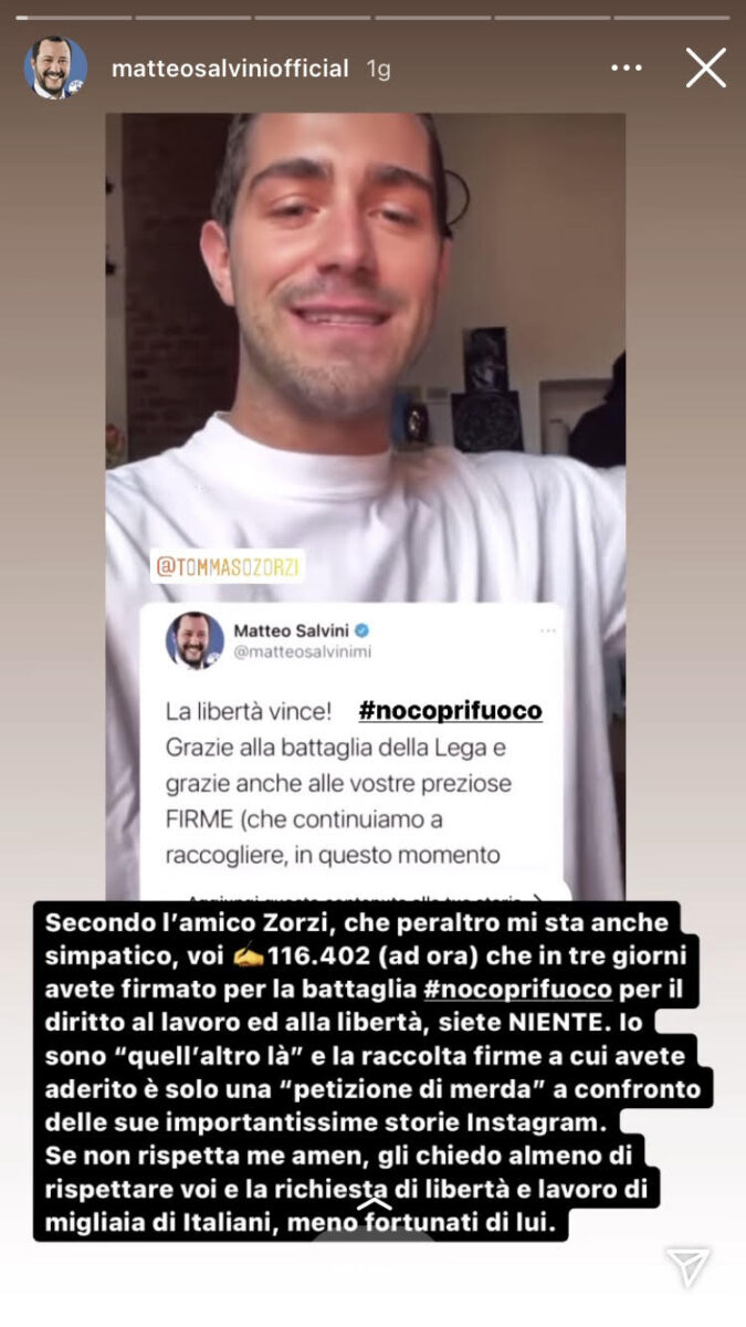 19:00 – Ddl Zan: botta e risposta social tra Tommaso Zorzi e Matteo Salvini 19:00 – Ddl Zan: botta e risposta social tra Tommaso Zorzi e Matteo Salvini