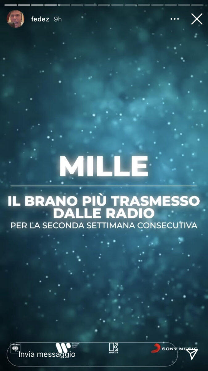 21:00 – Fedez: Mille è il brano più trasmesso dalle radio 21:00 – Fedez: Mille è il brano più trasmesso dalle radio