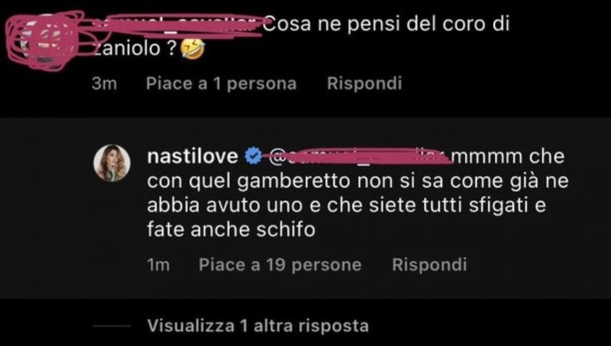 Chiara Nasti e la volgare replica al coro su Zaniolo: “Con quel gamberetto…” Chiara Nasti e la volgare replica al coro su Zaniolo: “Con quel gamberetto…”
